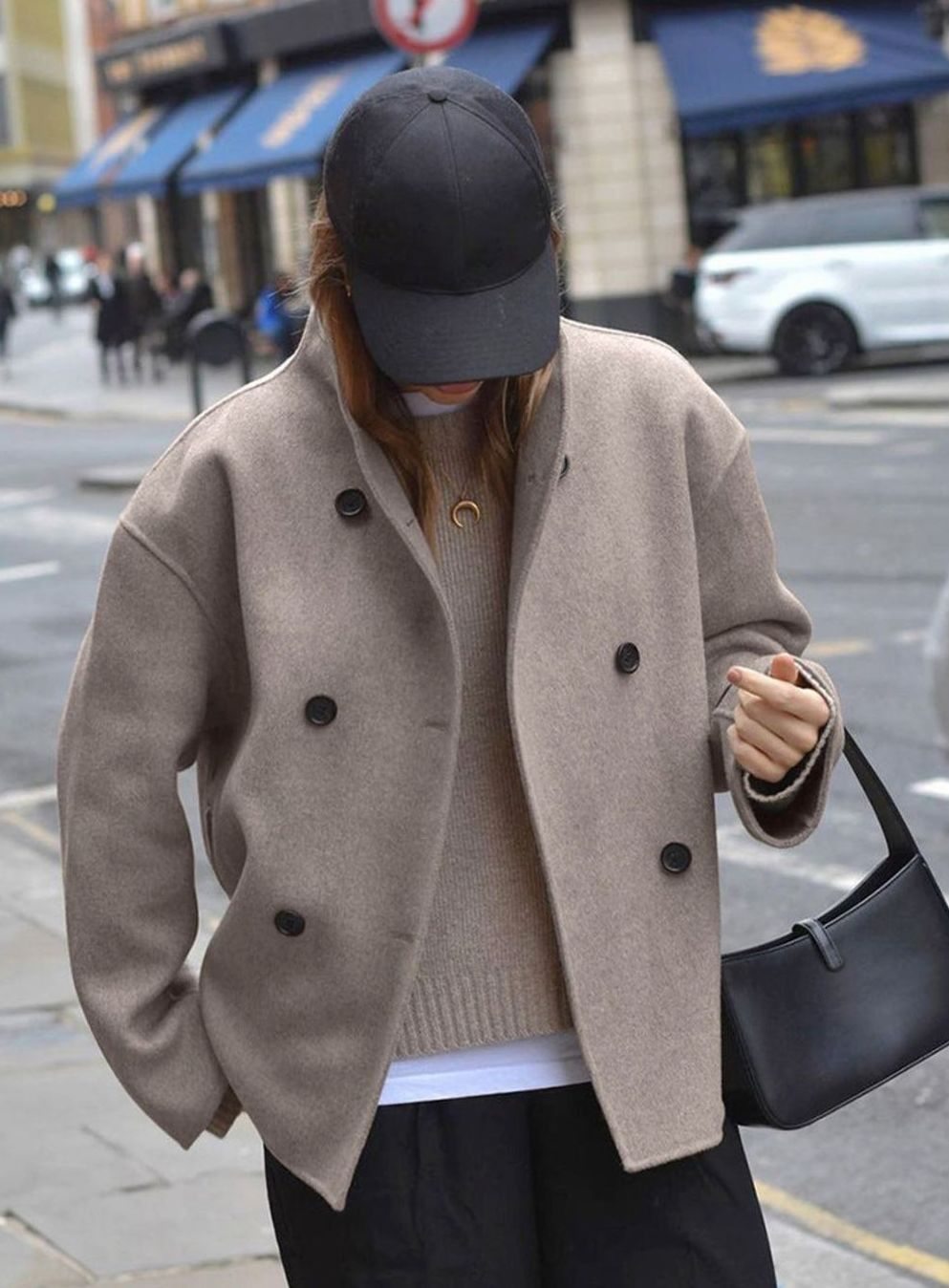 Women's Roomy Double-Breasted Hip Length Overcoat