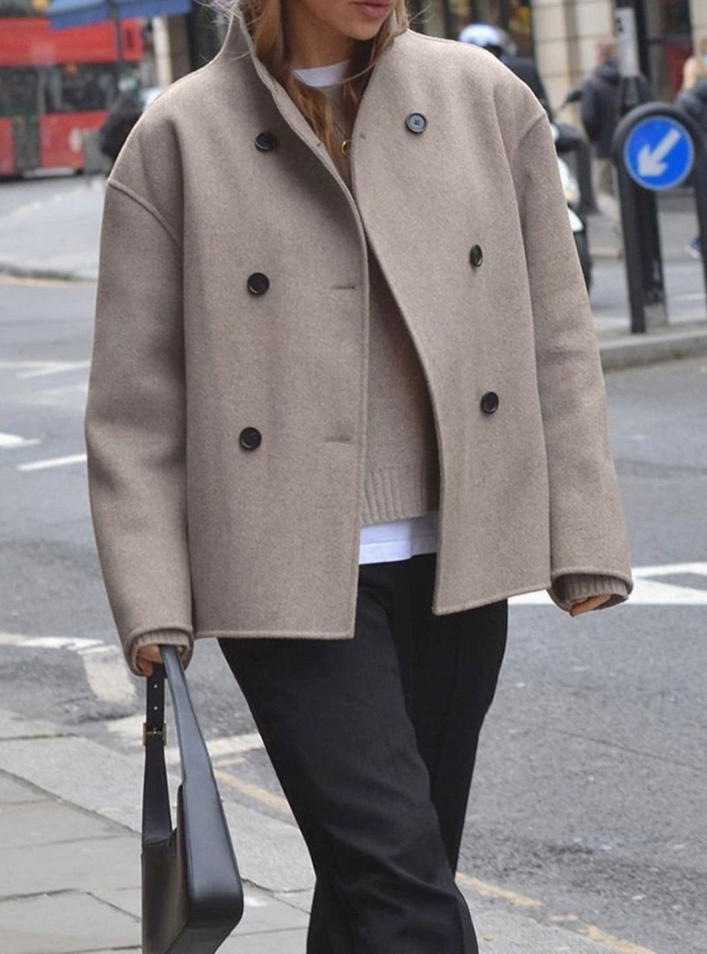 Women's Roomy Double-Breasted Hip Length Overcoat