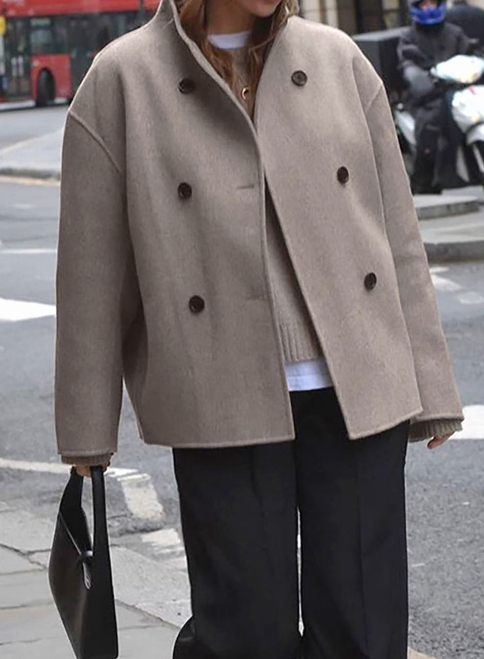 Women's Roomy Double-Breasted Hip Length Overcoat