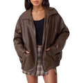 Women's Relaxed Faux Leather Bomber Jacket for Layering