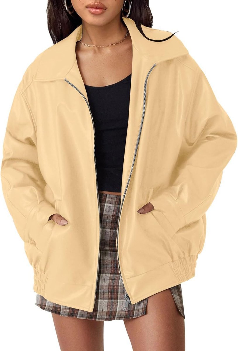Women's Relaxed Faux Leather Bomber Jacket for Layering
