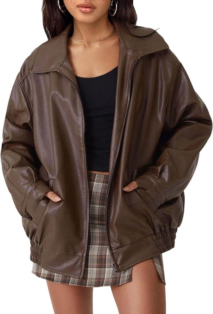 Women's Relaxed Faux Leather Bomber Jacket for Layering