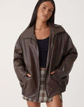 Women's Relaxed Faux Leather Bomber with Dropped Shoulders