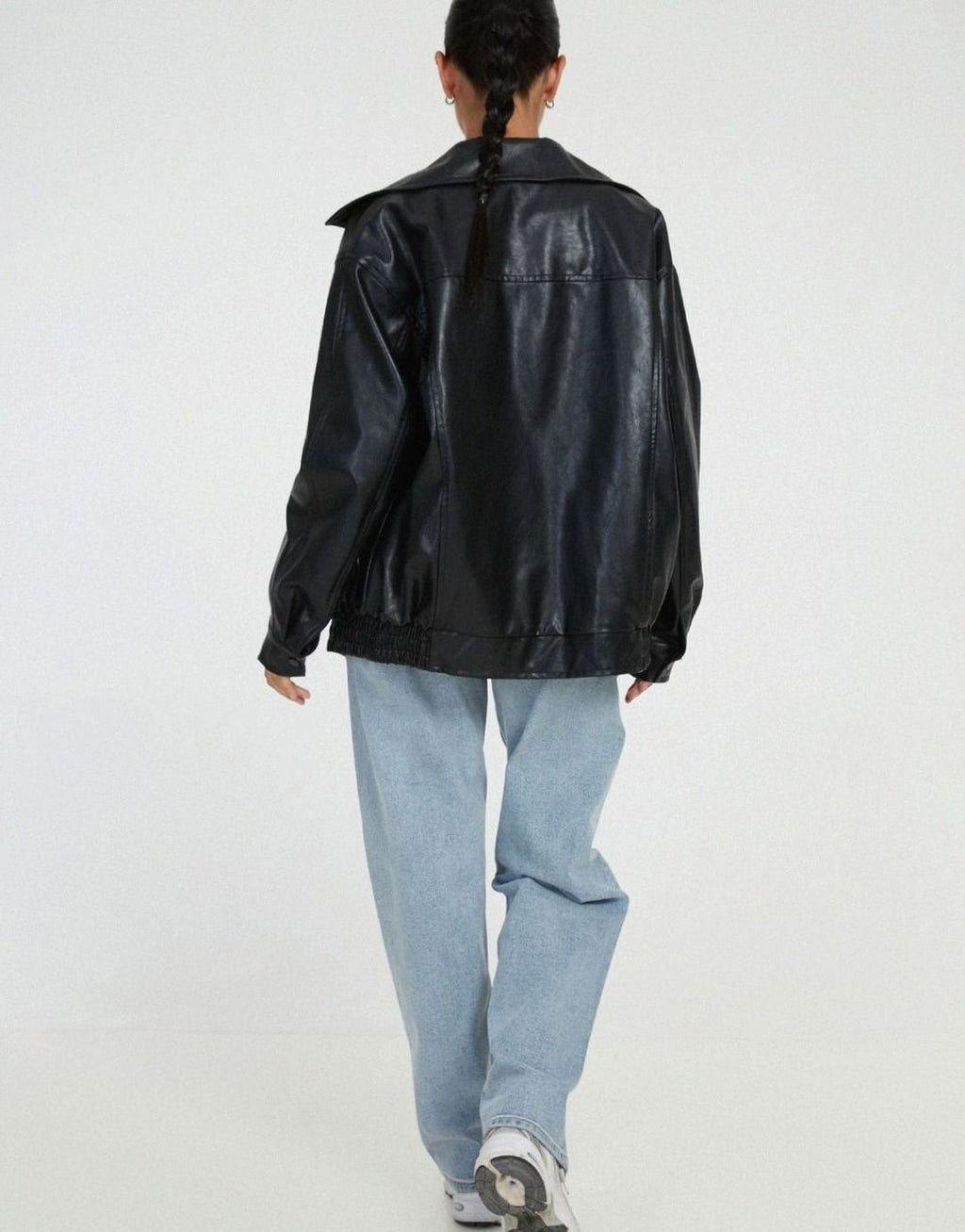 Women's Relaxed Faux Leather Bomber with Dropped Shoulders