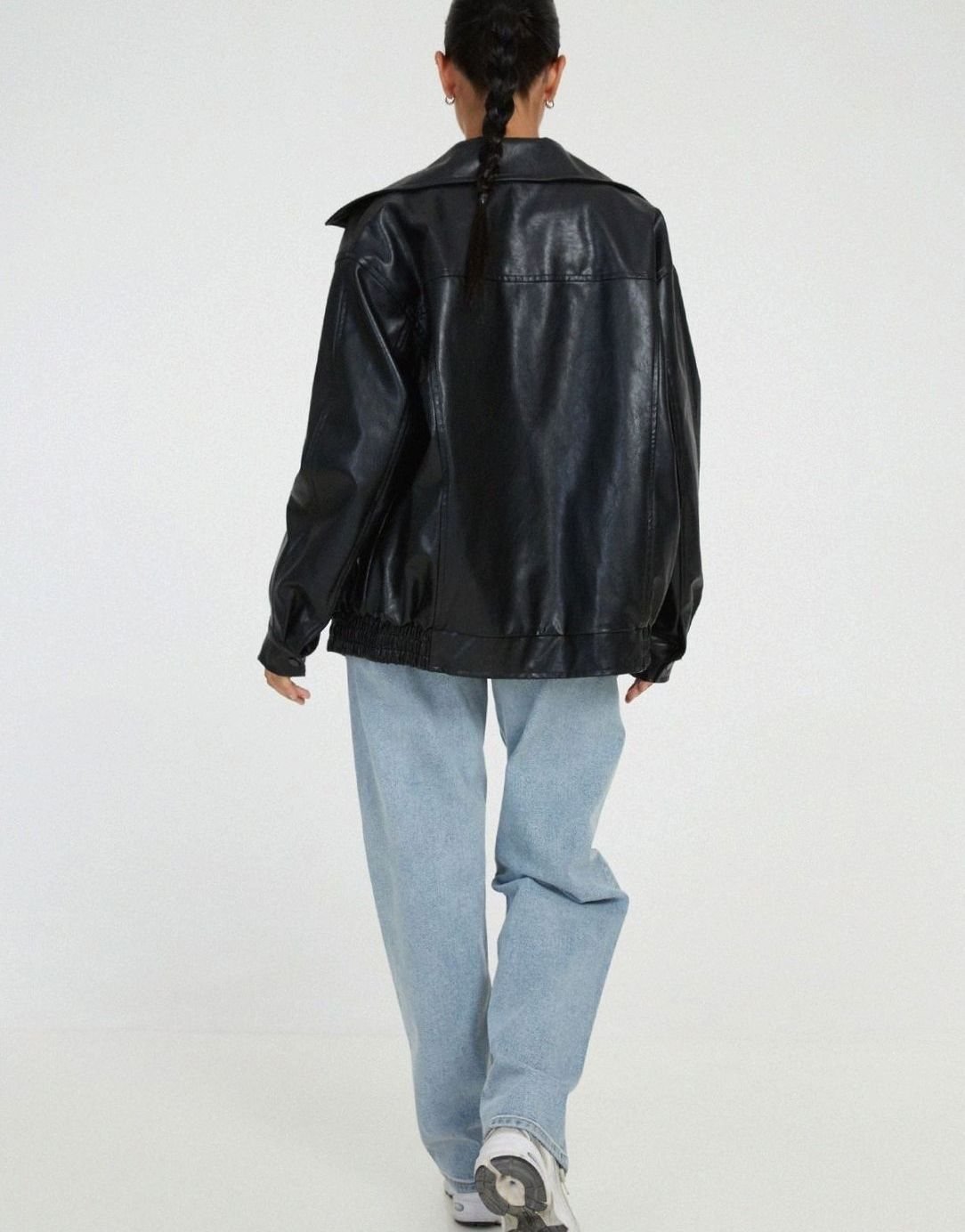 Women's Relaxed Faux Leather Bomber with Dropped Shoulders