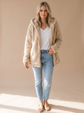 Women's Oversized Plush Teddy Hooded Zip-Front Coat