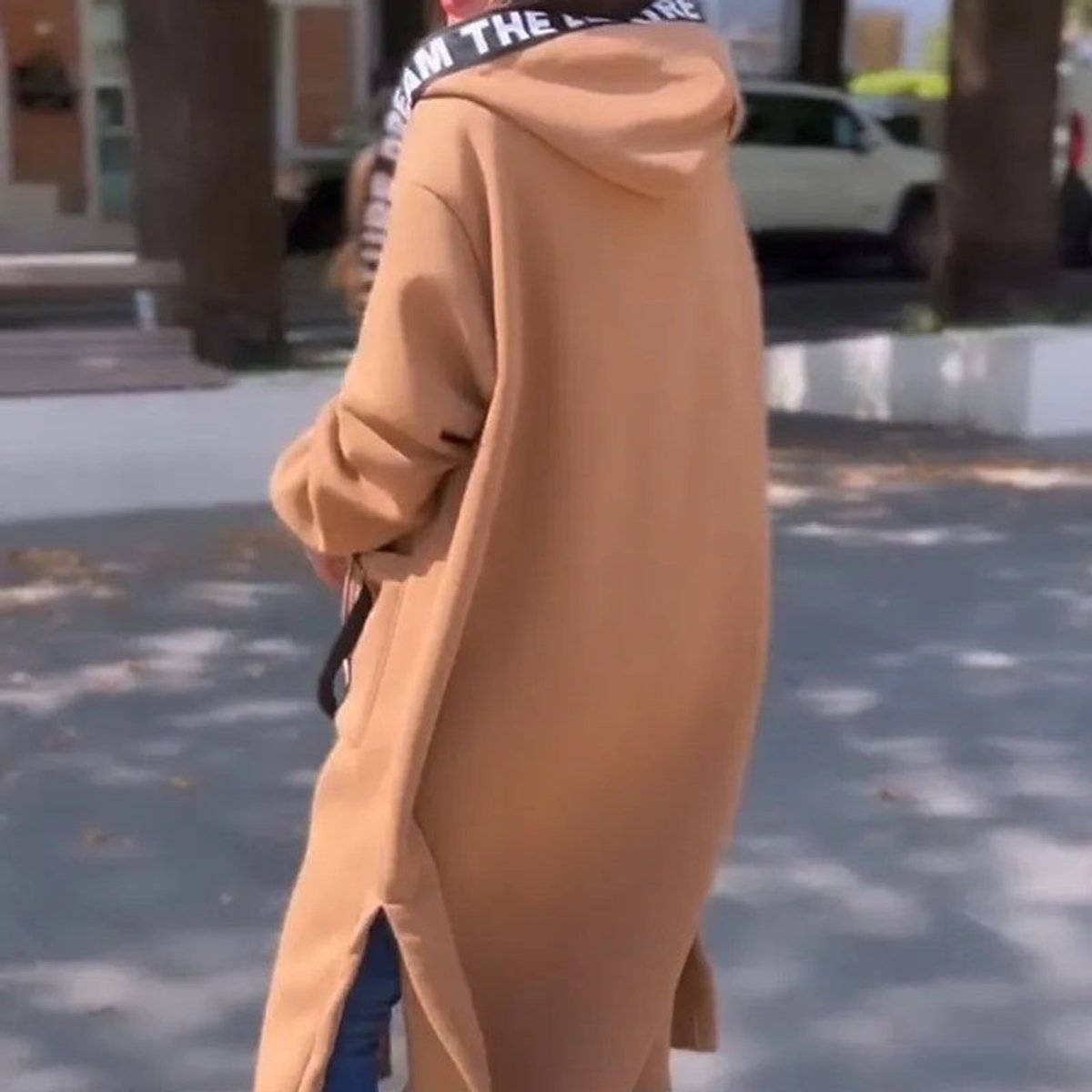 Women's Roomy Longline Zip-Front Coat with Hood