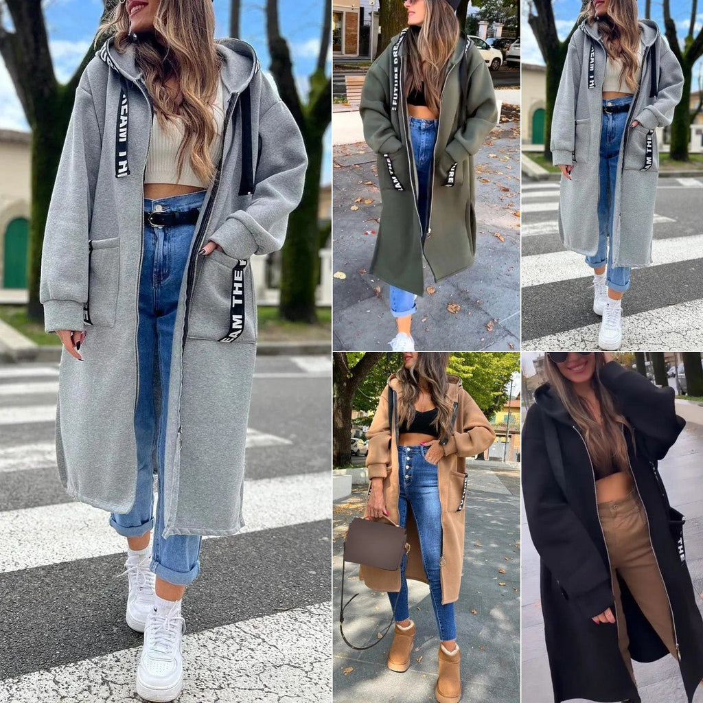Women's Roomy Longline Zip-Front Coat with Hood