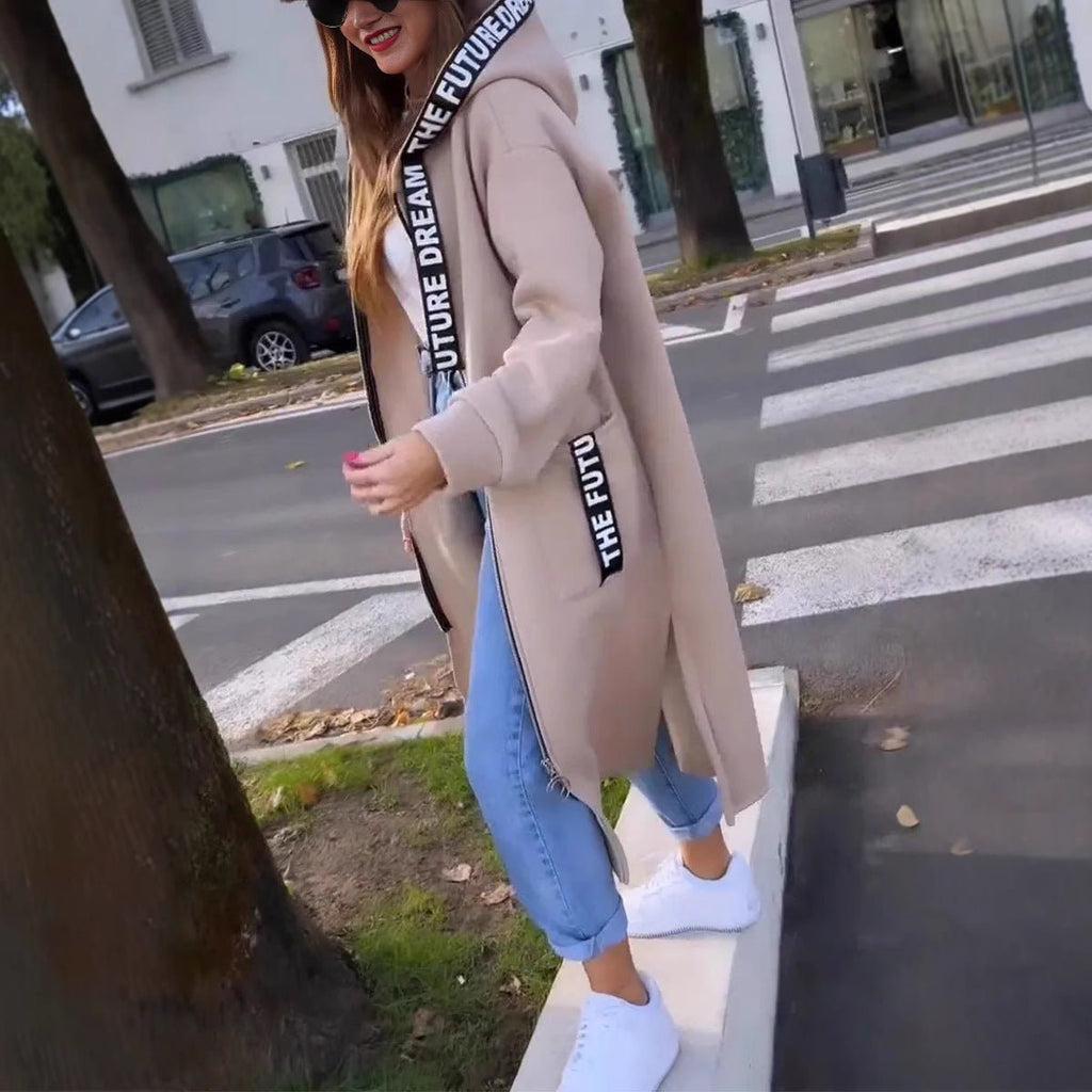 Women's Roomy Longline Zip-Front Coat with Hood
