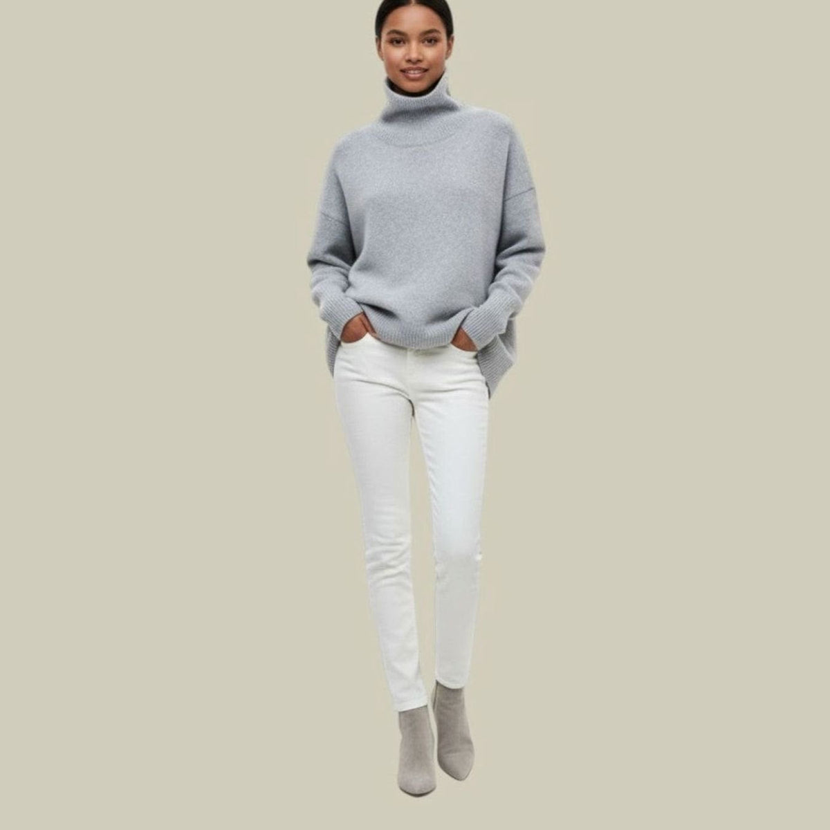 Women's Loose Thick Rib Fold-Over Collar Pullover