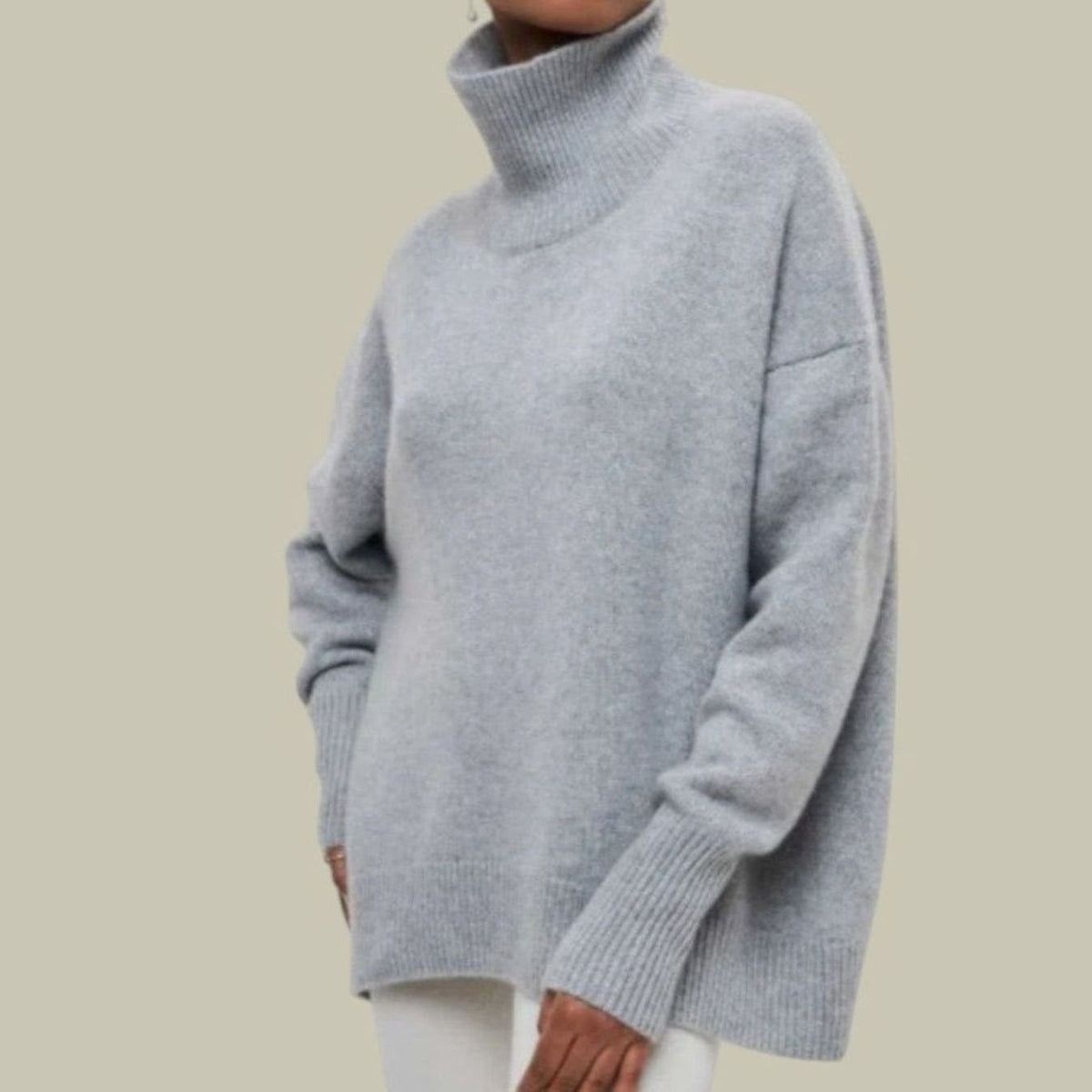 Women's Loose Thick Rib Fold-Over Collar Pullover