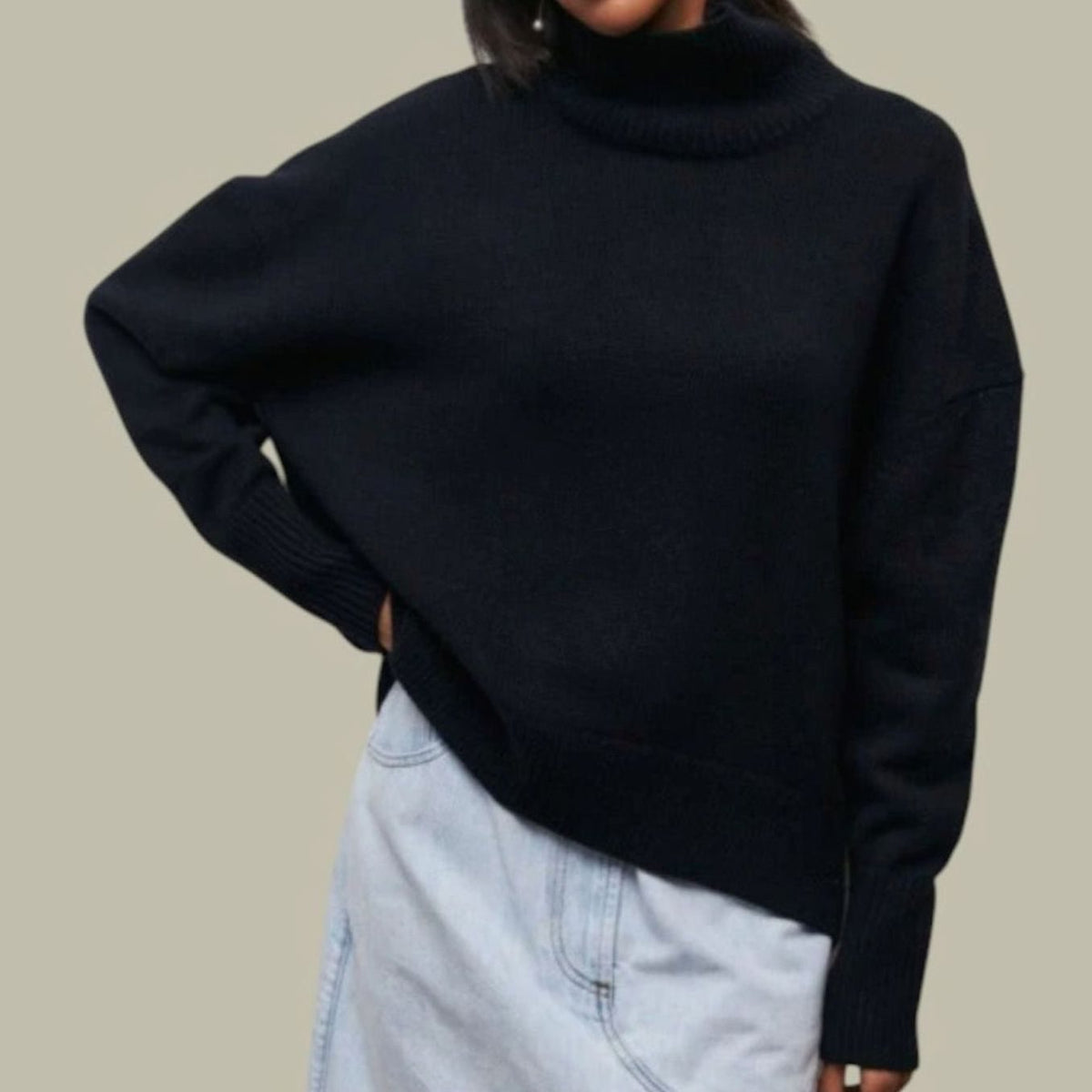 Women's Loose Thick Rib Fold-Over Collar Pullover