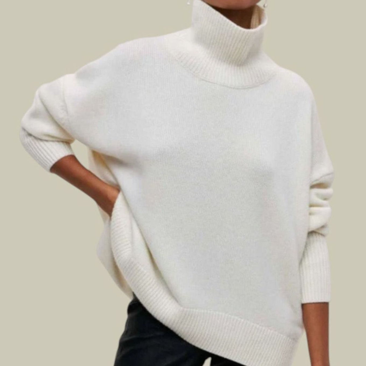 Women's Loose Thick Rib Fold-Over Collar Pullover