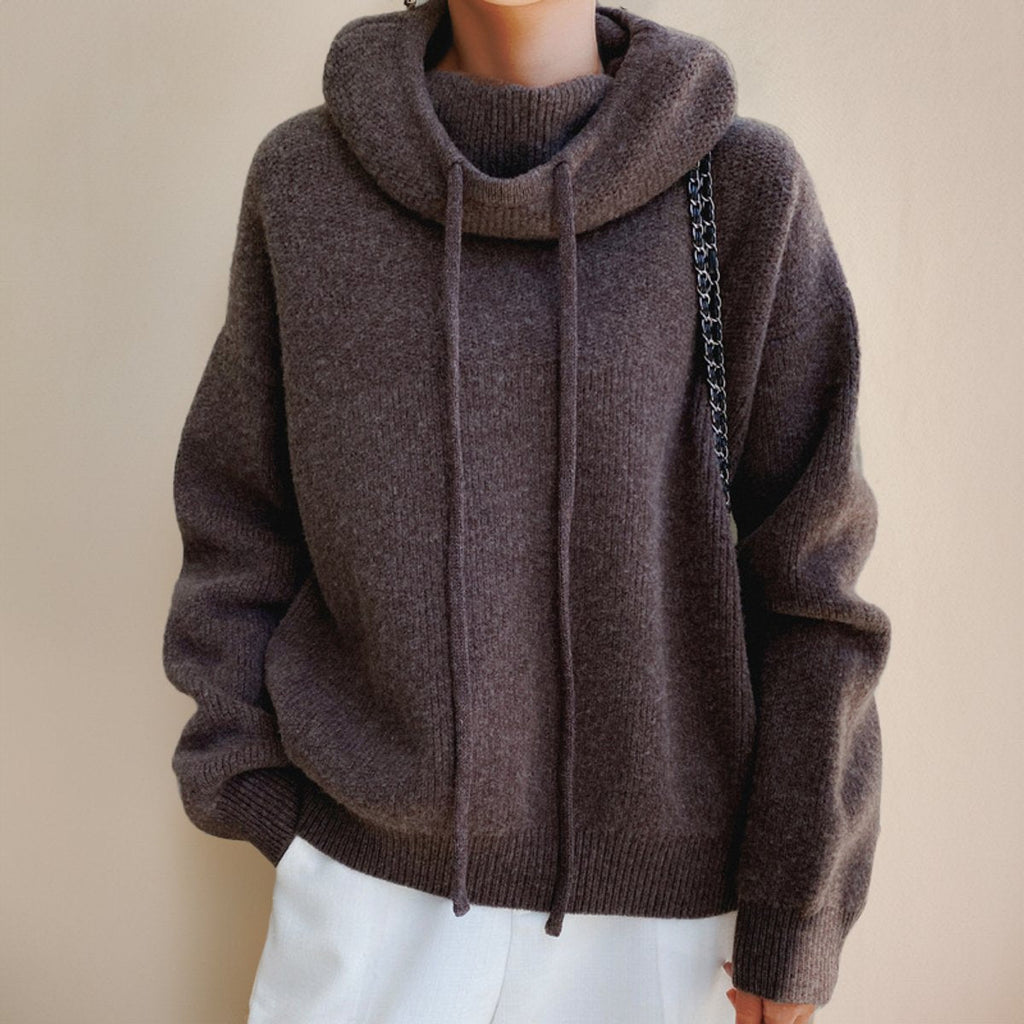 Women's Drawstring Hood Roomy Merino Turtleneck Sweater