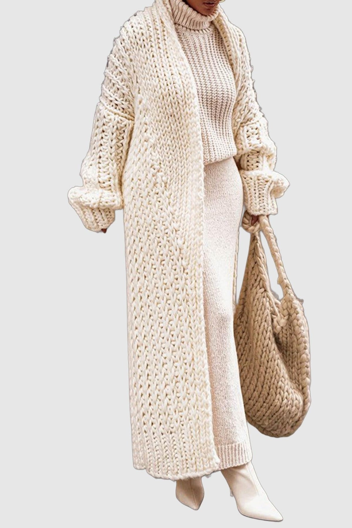 Women's Roomy Open-Stitch Long Layering Cardigan