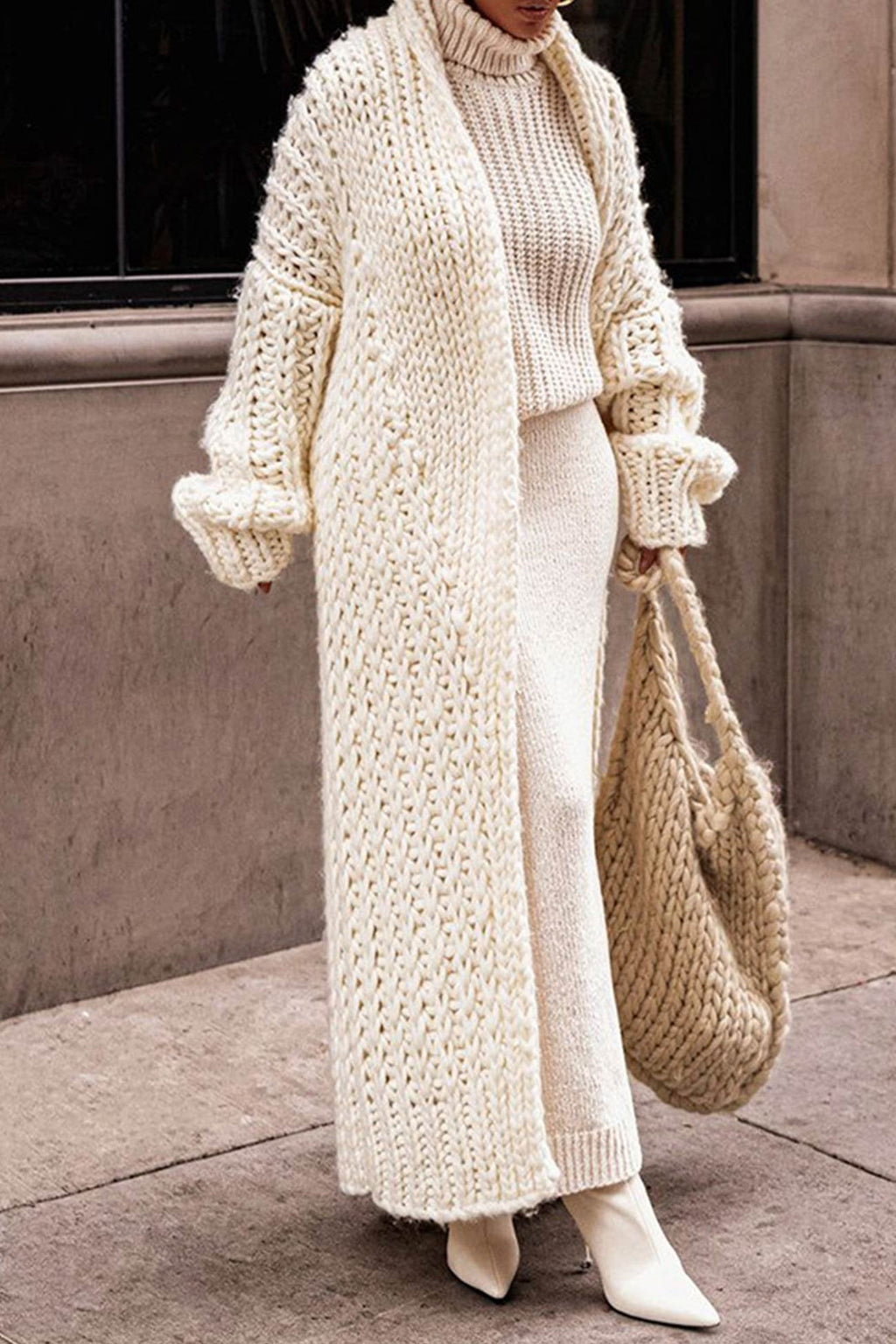 Women's Roomy Open-Stitch Long Layering Cardigan