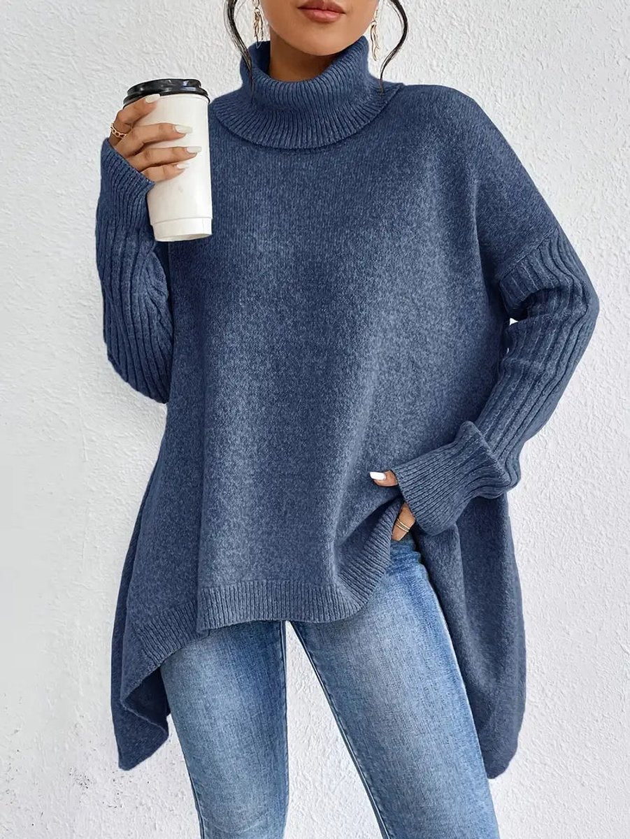 Women's Roomy Turtleneck Sweater with Uneven Hem