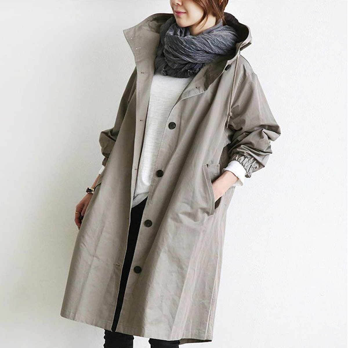 Women's Relaxed Single-Button Trench Coat for Rainy Days