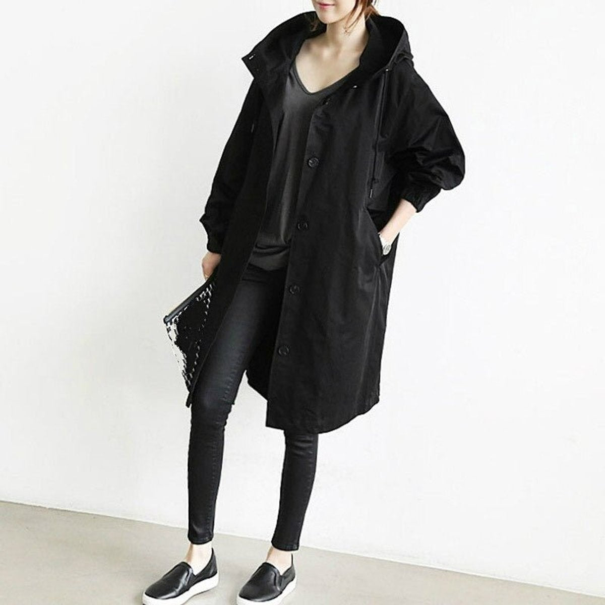 Women's Relaxed Single-Button Trench Coat for Rainy Days