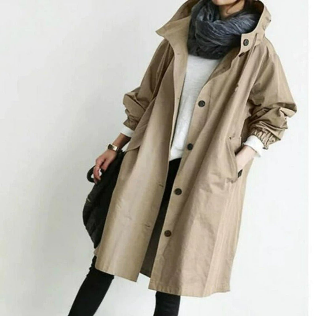 Women's Relaxed Single-Button Trench Coat for Rainy Days