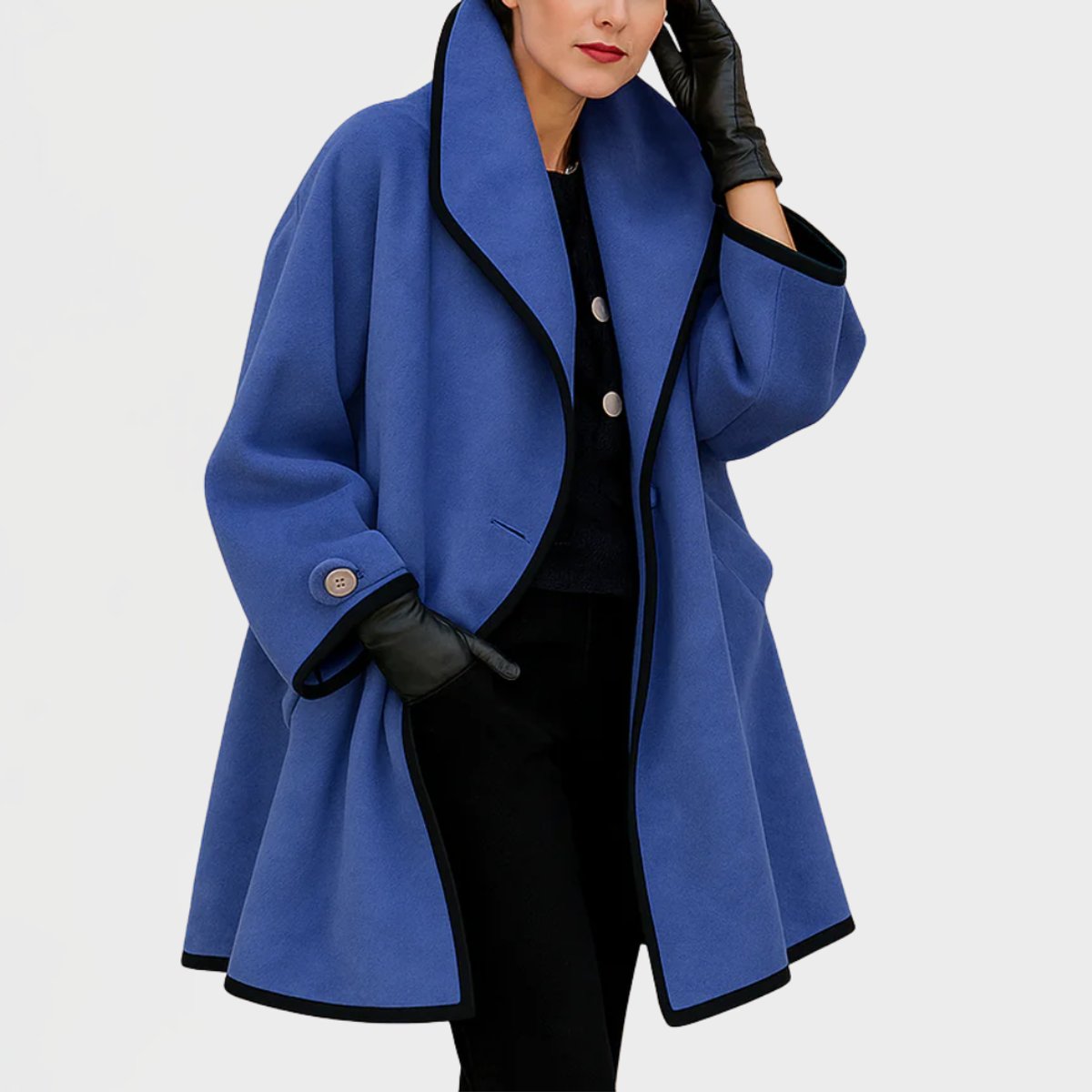 Women's Roomy Wool Blend Topcoat with Trim Detail