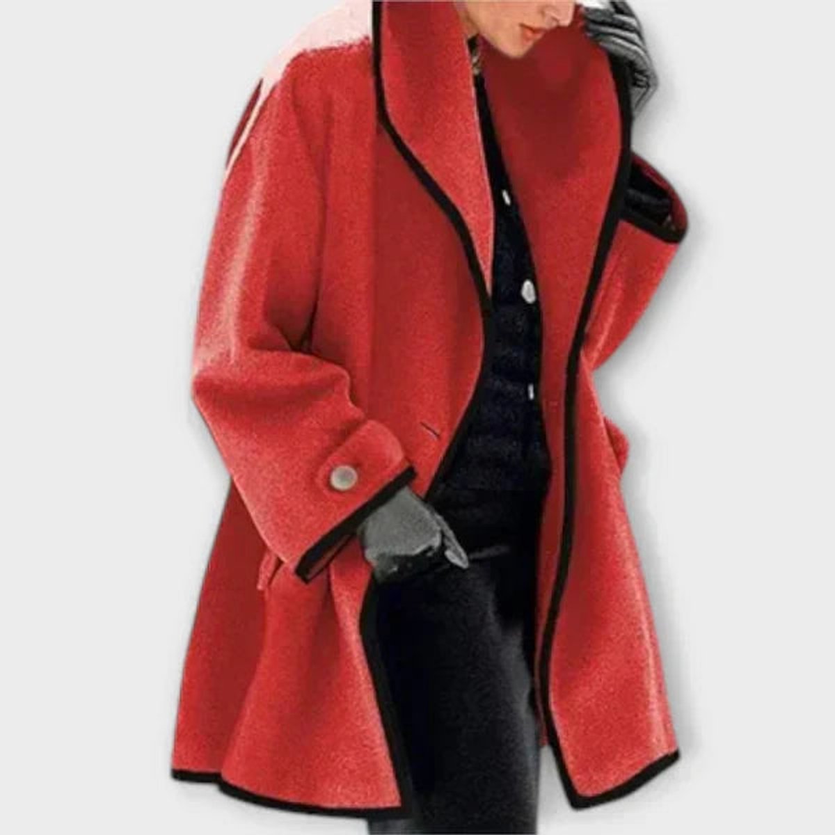 Women's Roomy Wool Blend Topcoat with Trim Detail