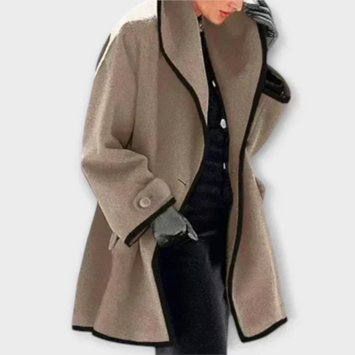 Women's Roomy Wool Blend Topcoat with Trim Detail