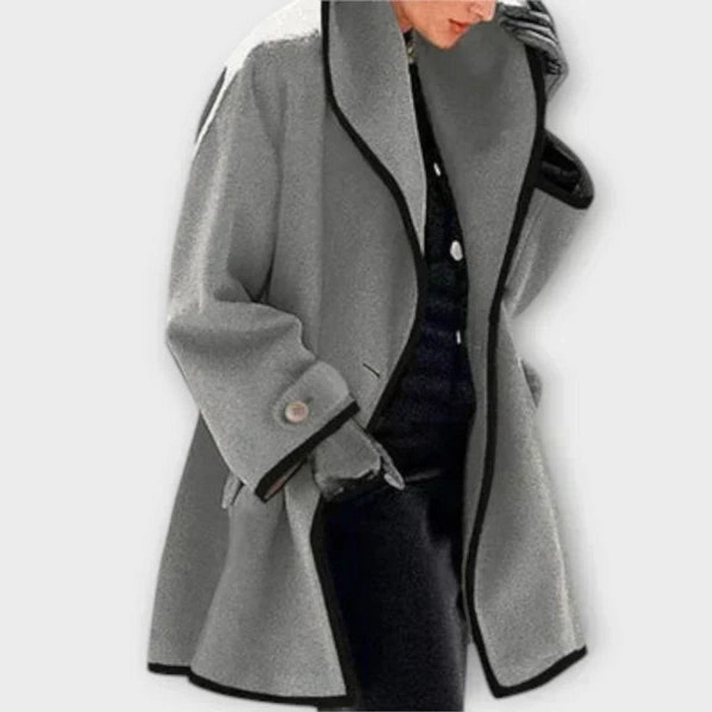 Women's Roomy Wool Blend Topcoat with Trim Detail