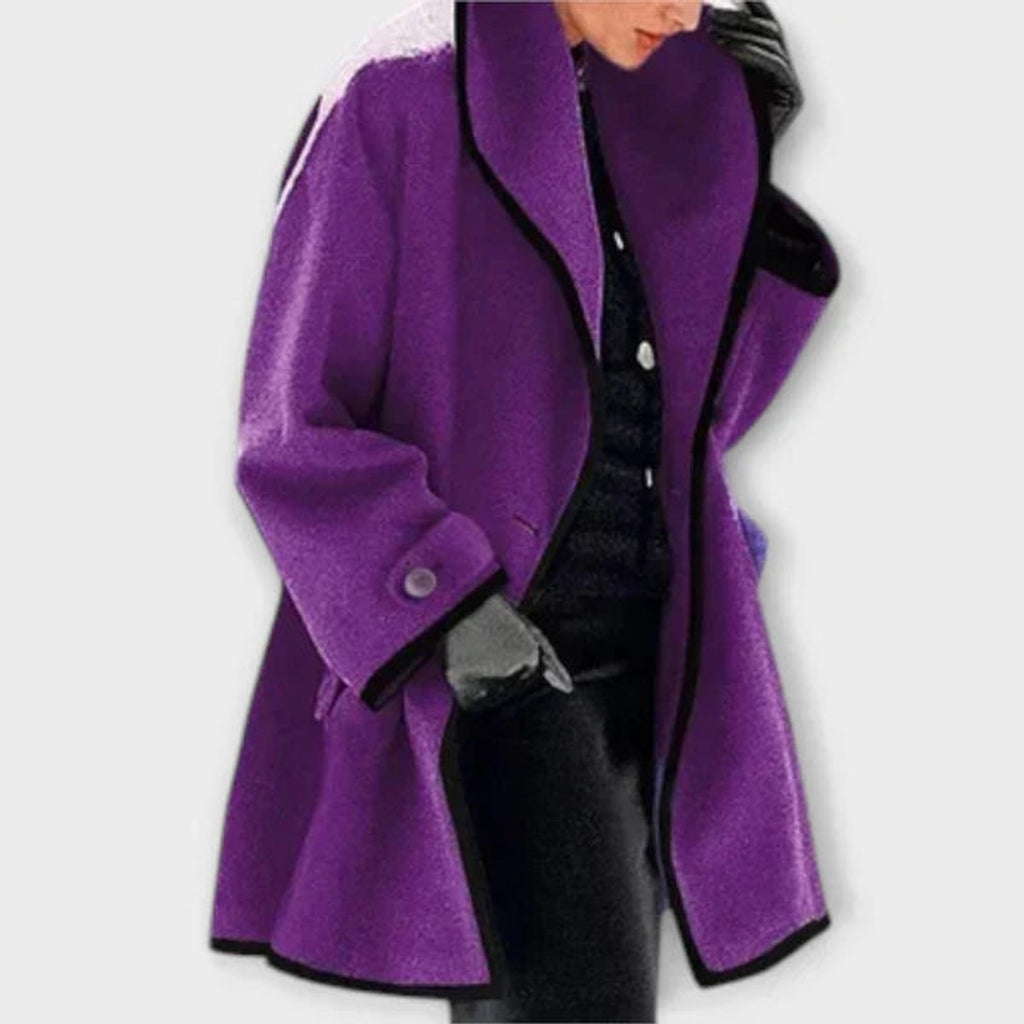 Women's Roomy Wool Blend Topcoat with Trim Detail
