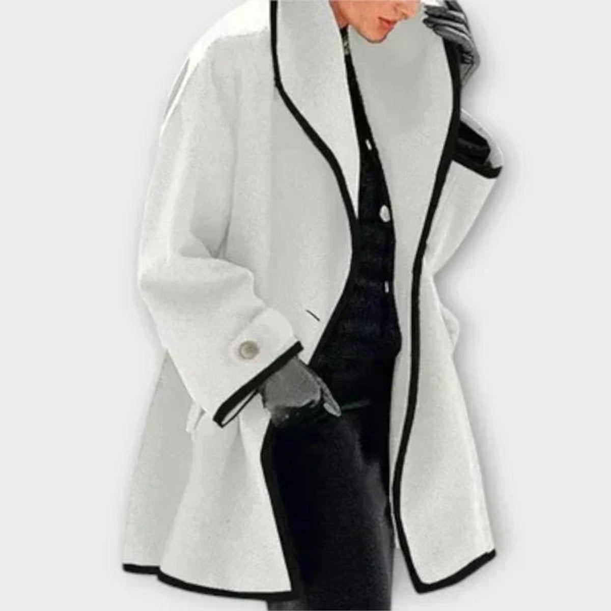 Women's Roomy Wool Blend Topcoat with Trim Detail