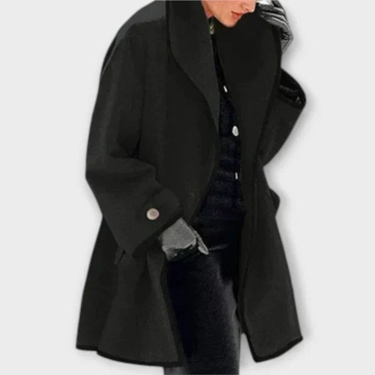 Women's Roomy Wool Blend Topcoat with Trim Detail