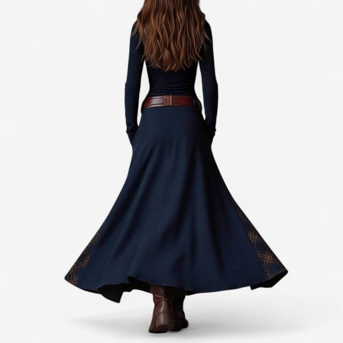 Women's Button Front Patchwork Plaid Long Dress
