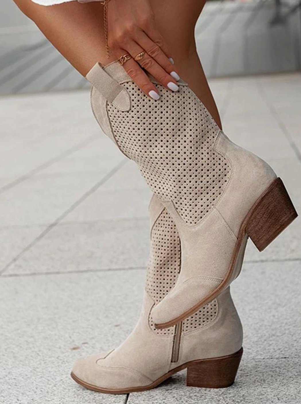 Women's Laser-Cut Perforated Western Suede Festival Boots