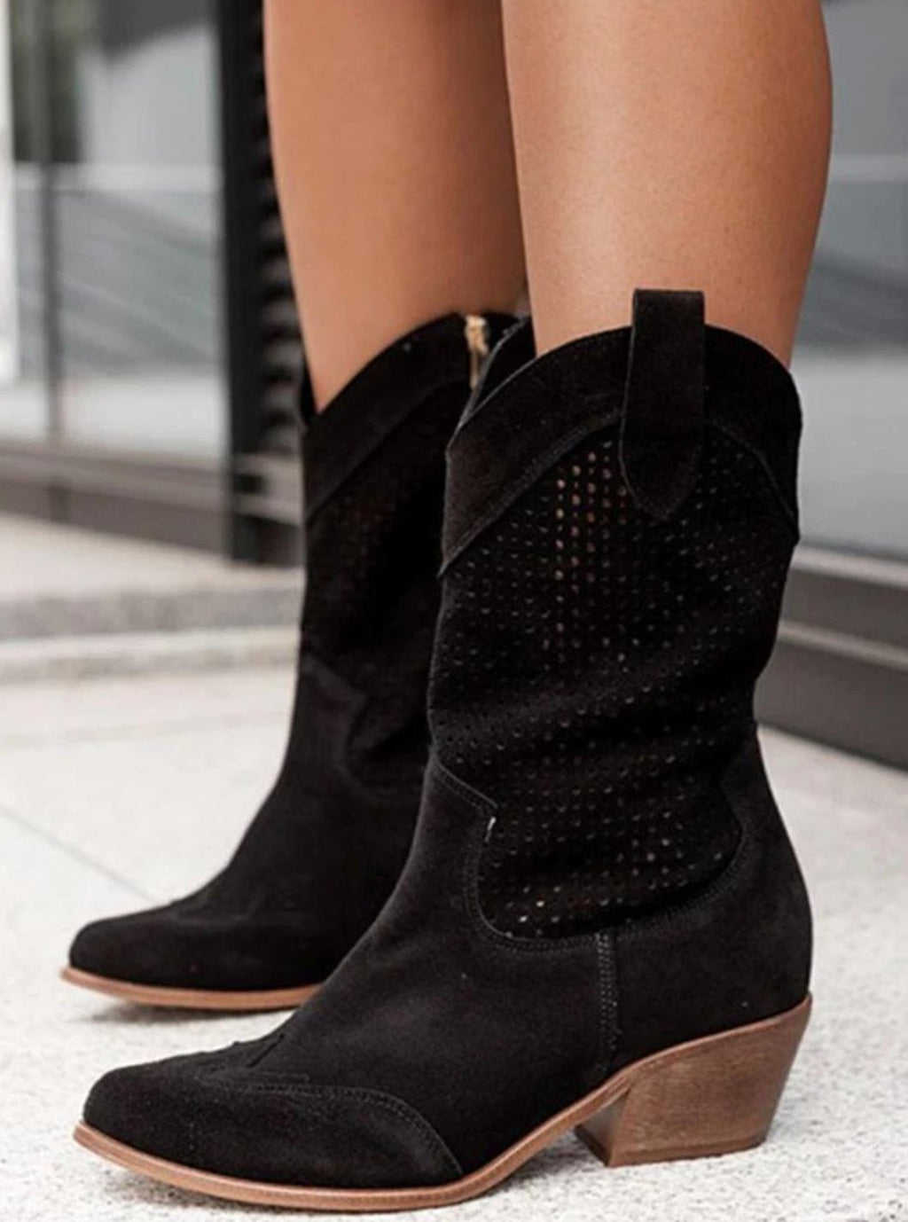 Women's Laser-Cut Perforated Western Suede Festival Boots