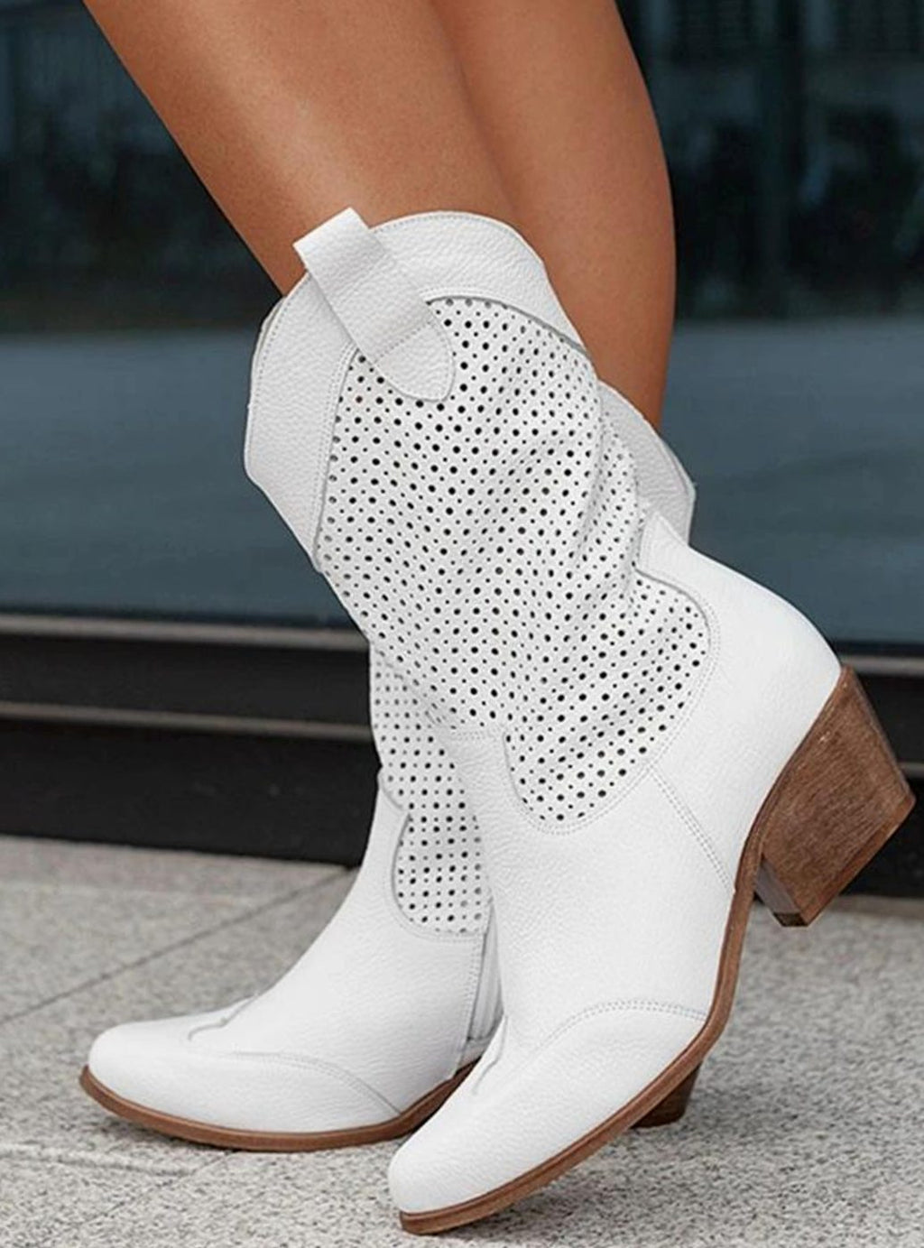 Women's Laser-Cut Perforated Western Suede Festival Boots