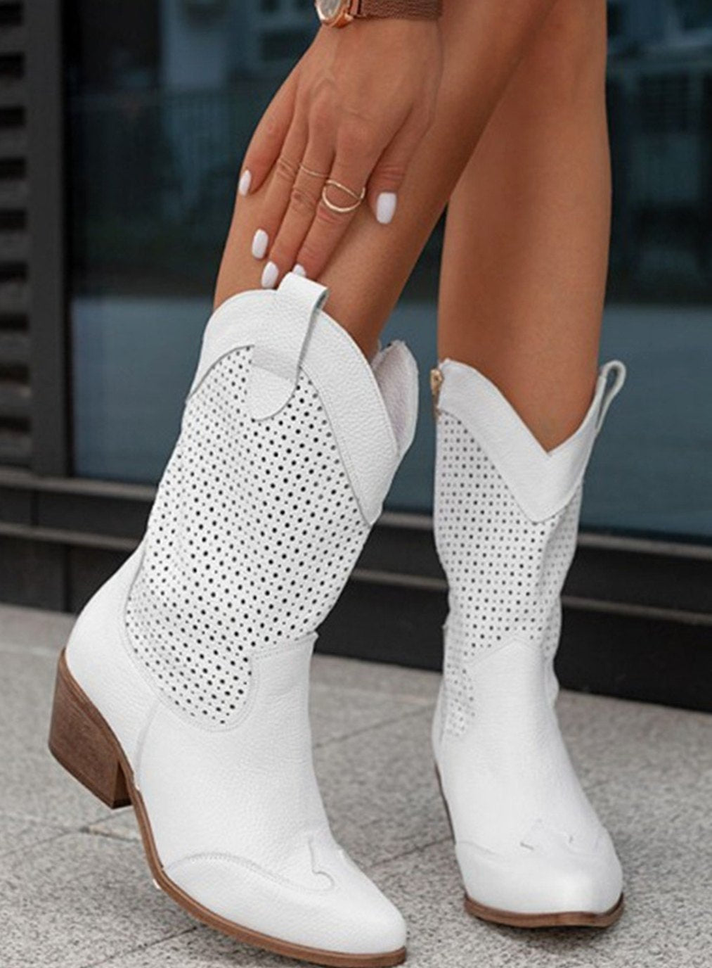 Women's Laser-Cut Perforated Western Suede Festival Boots
