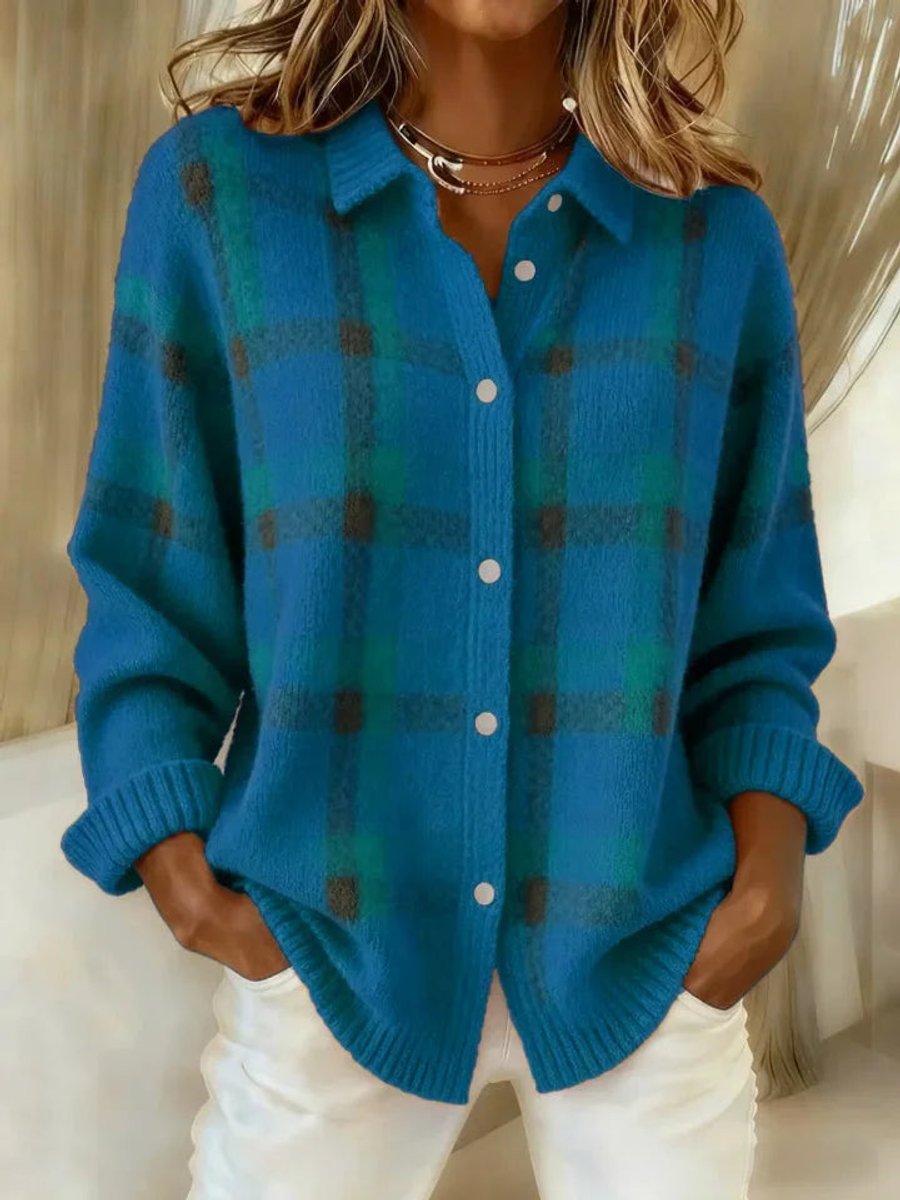 Women's Cozy Checked Button-Up Sweater Coat for Fall