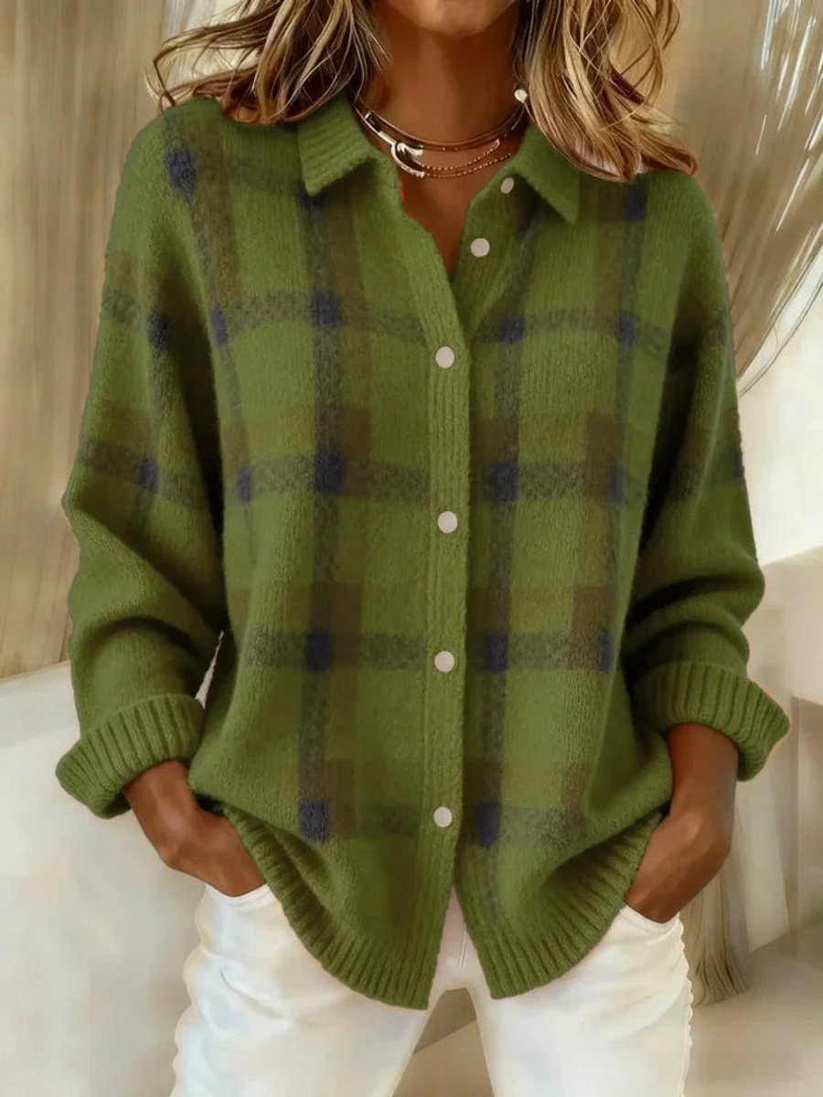 Women's Cozy Checked Button-Up Sweater Coat for Fall