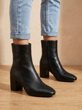 Women's Side Zip Faux Leather Heeled Short Boots