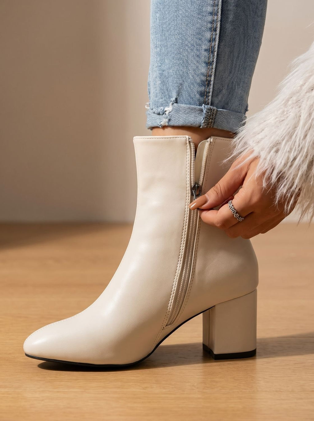 Women's Side Zip Faux Leather Heeled Short Boots
