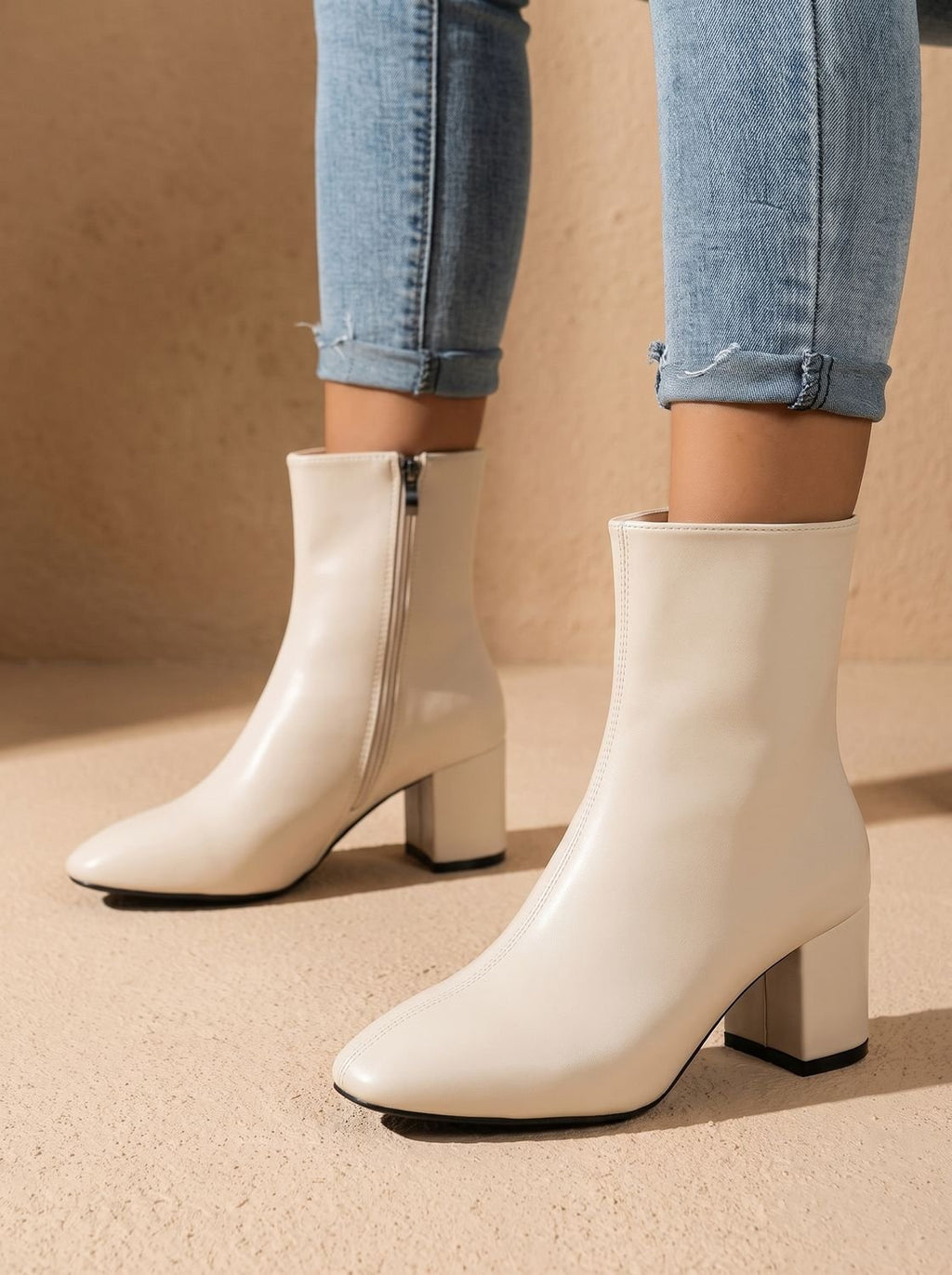Women's Side Zip Faux Leather Heeled Short Boots