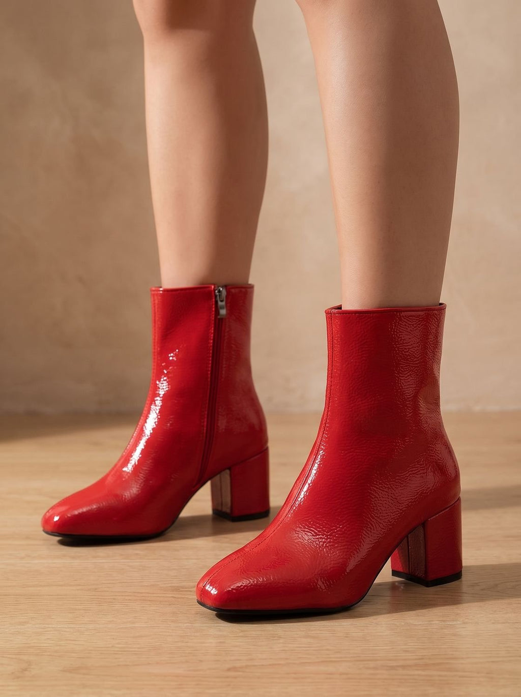 Women's Side Zip Faux Leather Heeled Short Boots