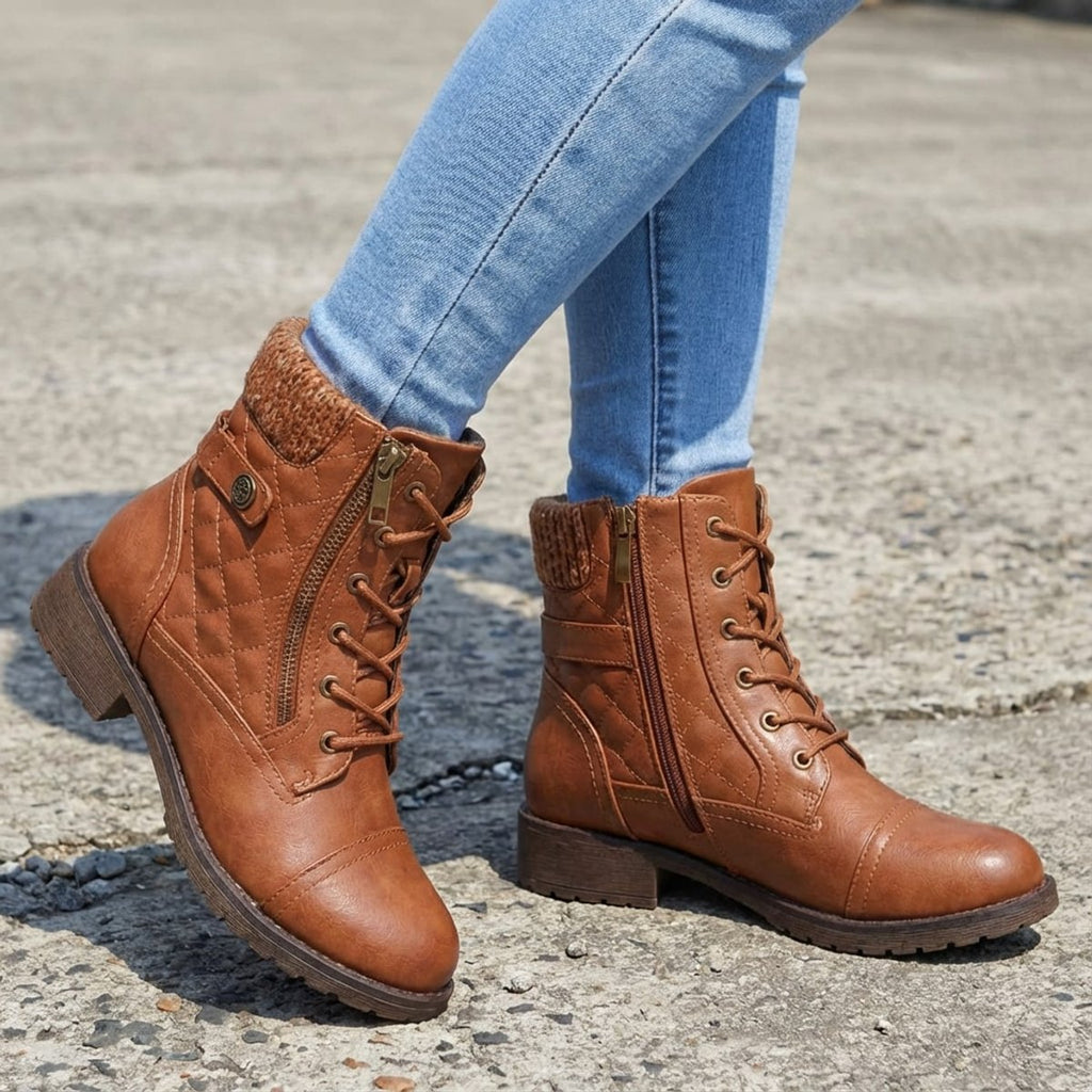 Women's Everyday Quilted Lace Front Zip Short Boots