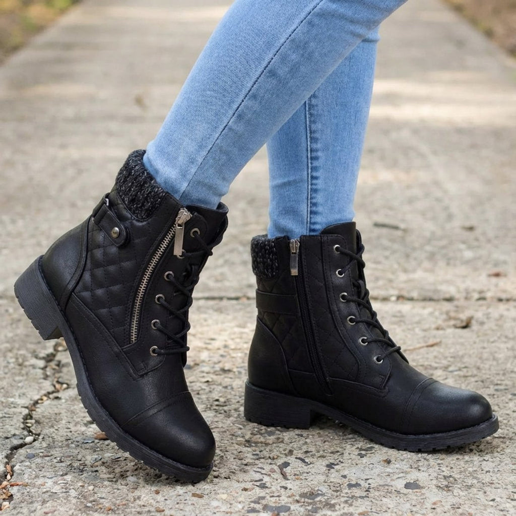 Women's Everyday Quilted Lace Front Zip Short Boots