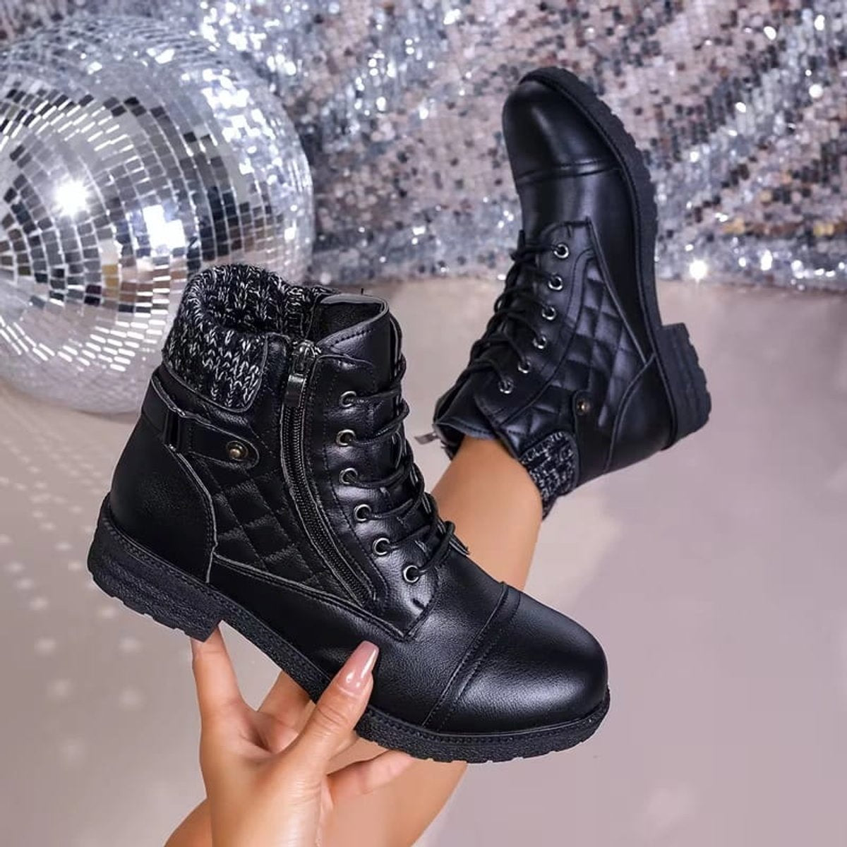 Women's Everyday Quilted Lace Front Zip Short Boots