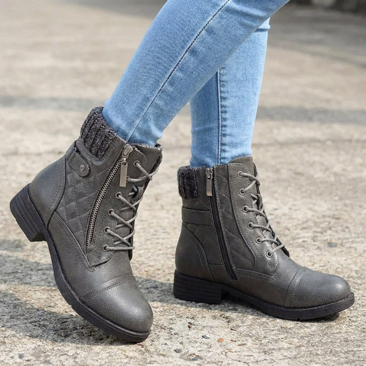 Women's Everyday Quilted Lace Front Zip Short Boots