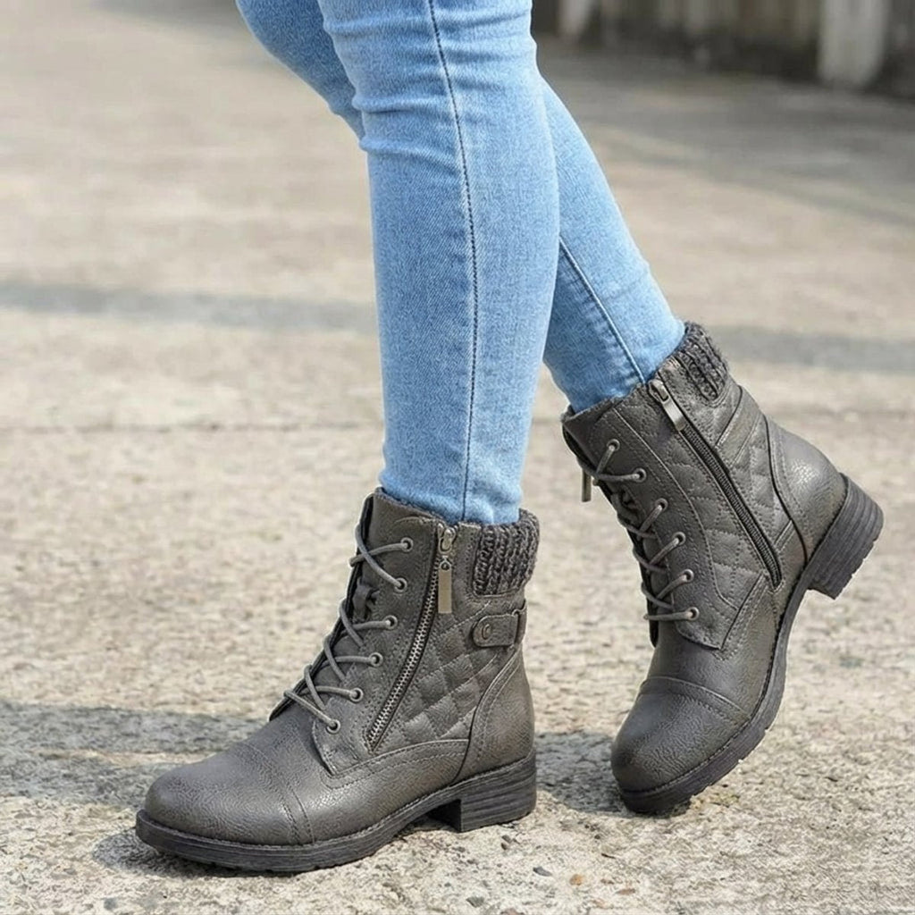 Women's Everyday Quilted Lace Front Zip Short Boots