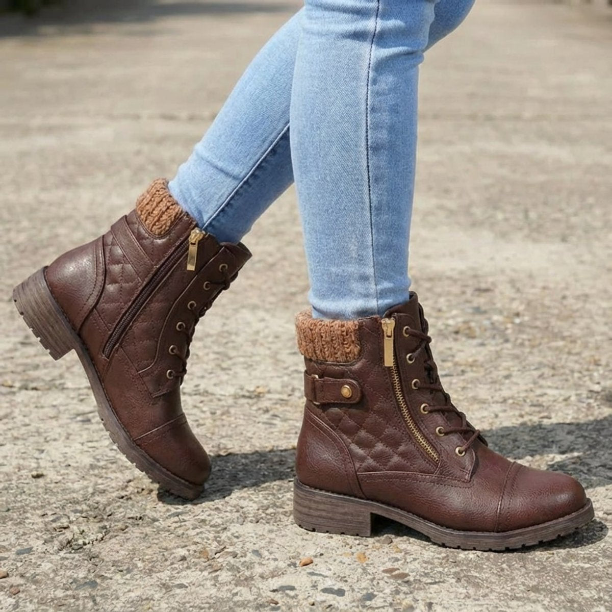 Women's Everyday Quilted Lace Front Zip Short Boots