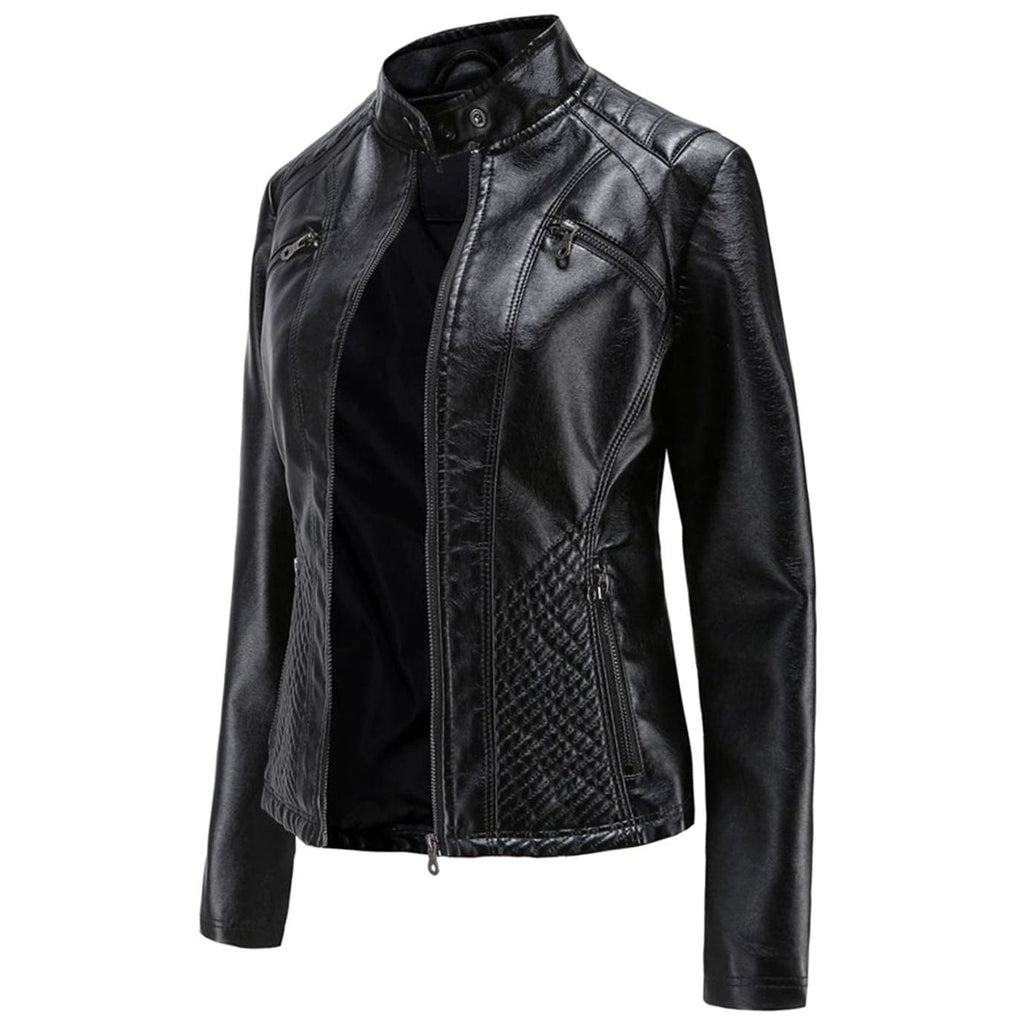 Women's Edgy Faux Leather Quilted Biker Jacket