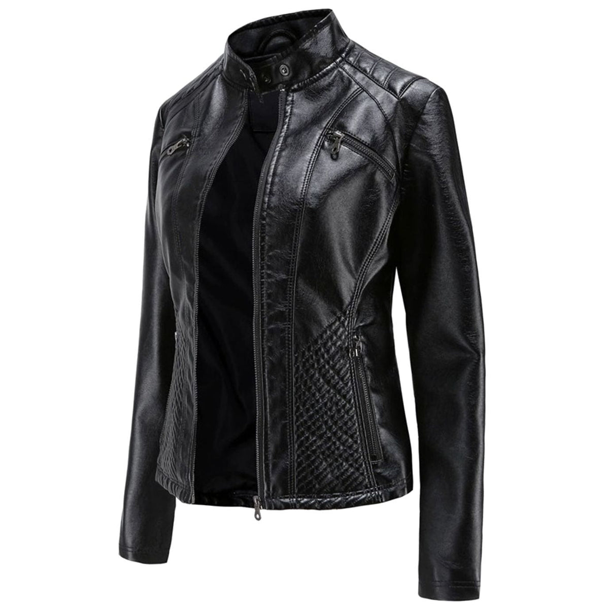 Women's Edgy Faux Leather Quilted Biker Jacket